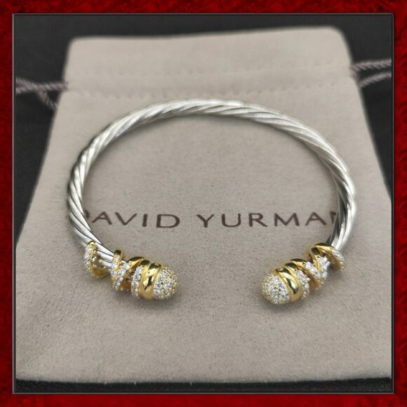 David Yurman Jewelry - David Yurman Sterling Silver 18k Gold Cable Bracelet With Diamonds